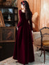 Wine Red Long Sleeves Velvet Wedding Party Dress, A-line Long Prom Dress Evening Dress